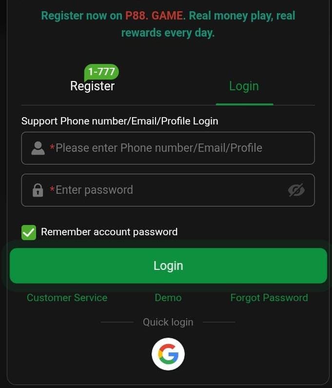 P888 Game Register And Login