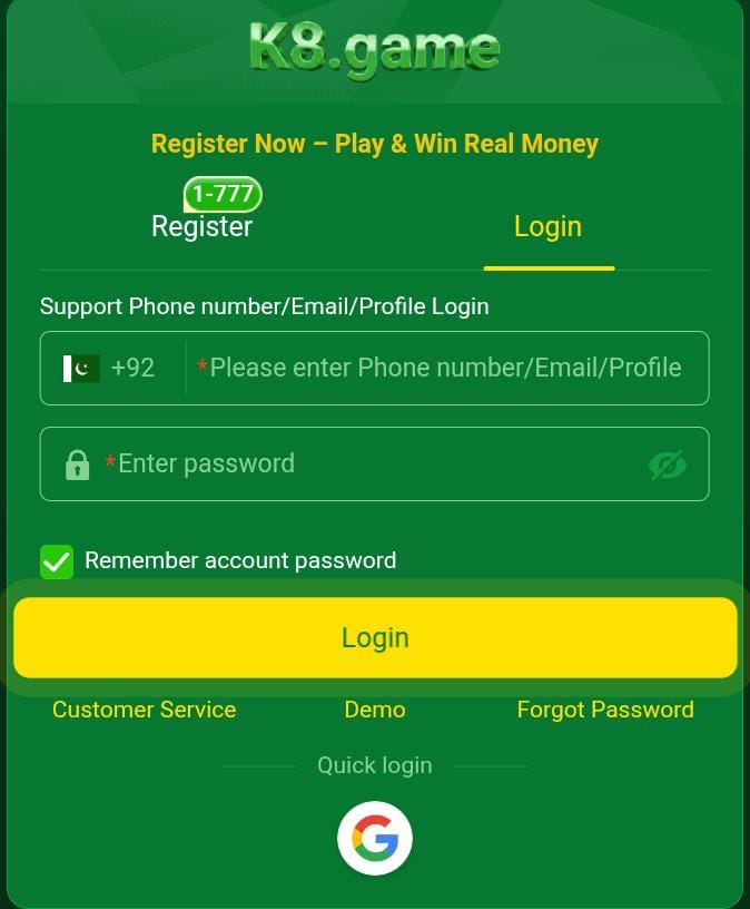 K8 Game Register And Login